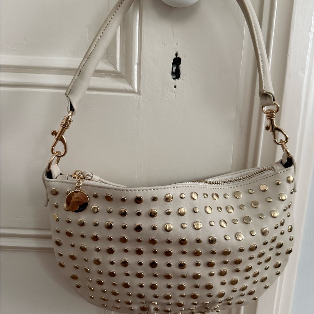Gold Studded Cream Handbag
